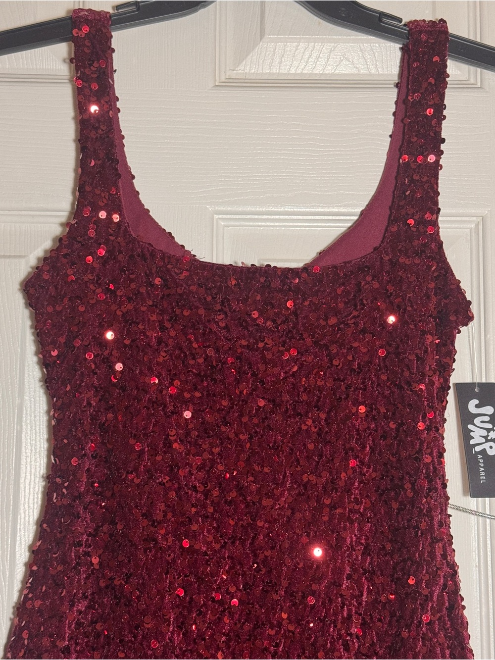 NWT Jump Apparel Burgundy Sequin Mini Dress Square Neck Size S